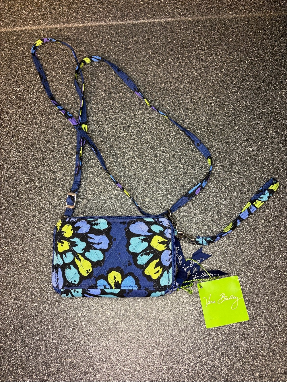 Vera Bradley Navy Floral Crossbody Wristlet with Lime Accents